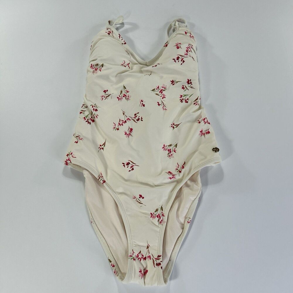 CeCe Women’s Size 4 Floral White One Piece Swimsuit Tie Back NWT